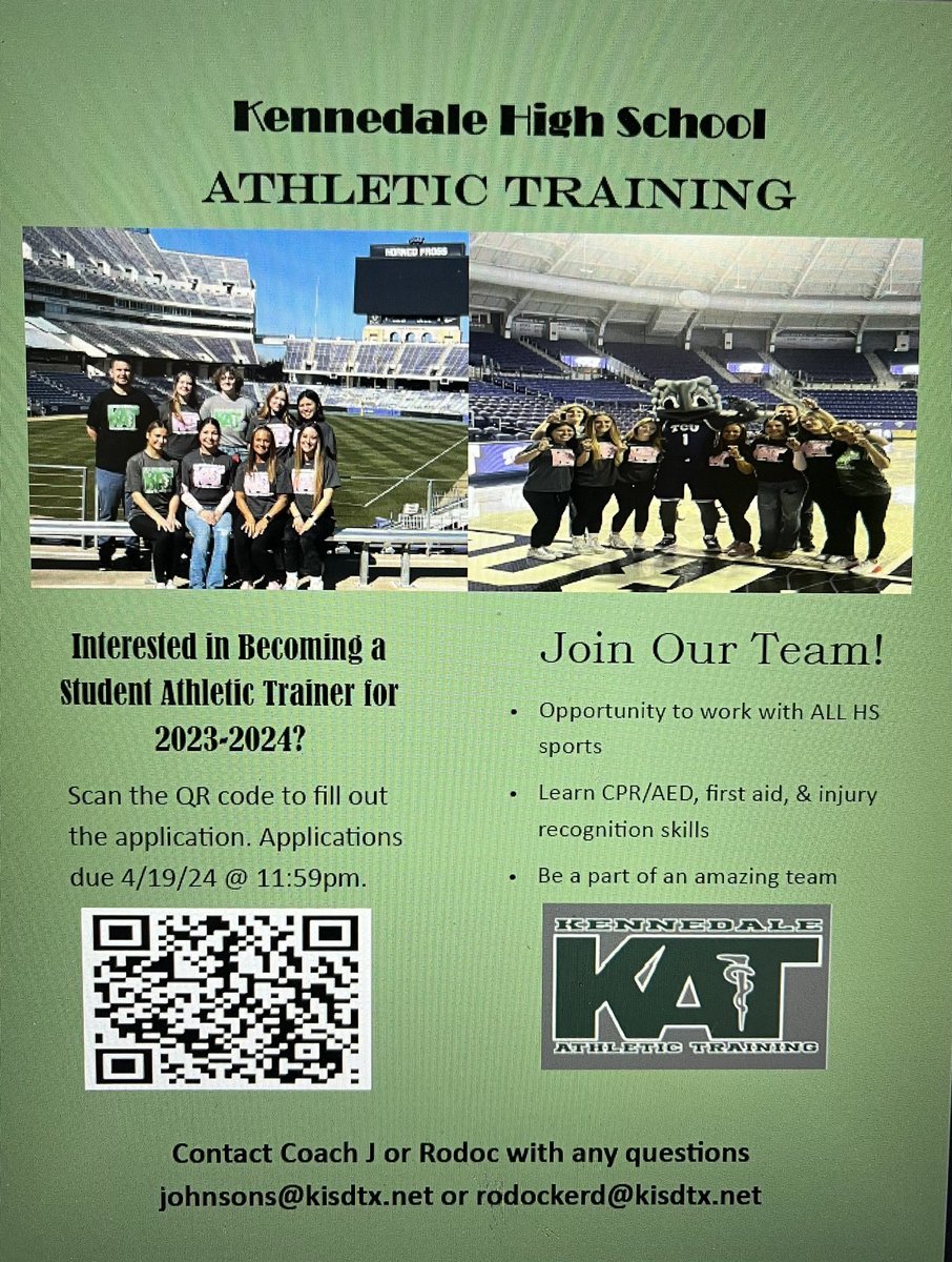 8th-11th grade <a href="/KennedaleISD/">Kennedale ISD</a> students wanting to become student trainers for 2024-2025? The application is below. Deadline is 4/19/24 @ 11:59pm. 

docs.google.com/forms/d/e/1FAI…