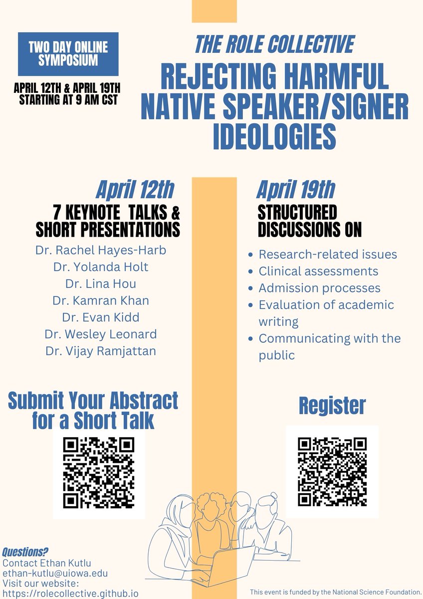 We are very excited that the first ROLE Symposium will take place on April 12th and April 19th (online). Please register if you would like to participate in this event. We will have live-captioning and ASL interpreters.