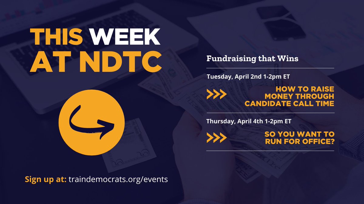 Welcome to April! 🌷 This month, we're focused on all things fundraising — the fuel for your campaign. From maximizing call time to exploring a run for office, join us this week for a virtual live training: traindemocrats.com/events