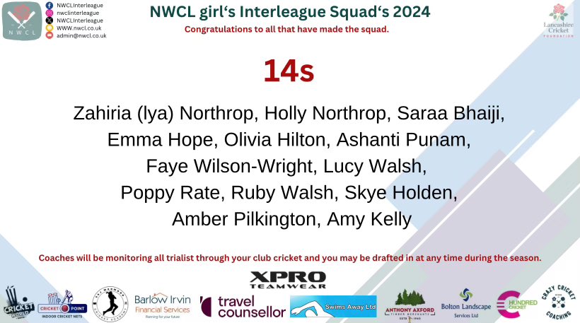 Boys and girls @nwcricketleague Interleague squad’s for 2024