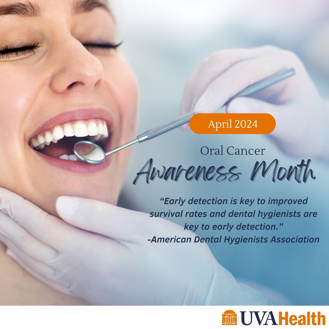 April is national oral, head, and neck cancer awareness month. Oral cavity and oropharyngeal cancers start in the mouth or throat. Visit uvahealth.com/services/head-… to learn more about our Oral Cancer Specialists, treatment options, and diagnosis.
