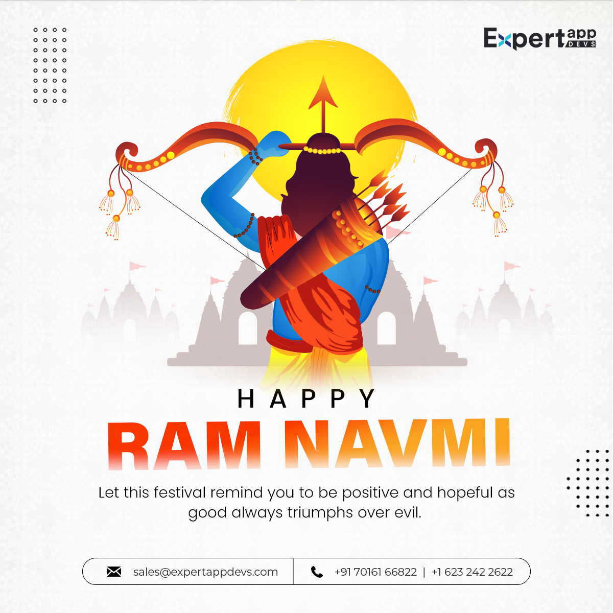 Celebrating the birth of Lord Rama, the embodiment of courage and righteousness, on Ramanavami. May his blessings bring happiness, strength, and victory into your life.

#HappyRamanavami #LordRama #FestivalOfLights #JaiShreeRam