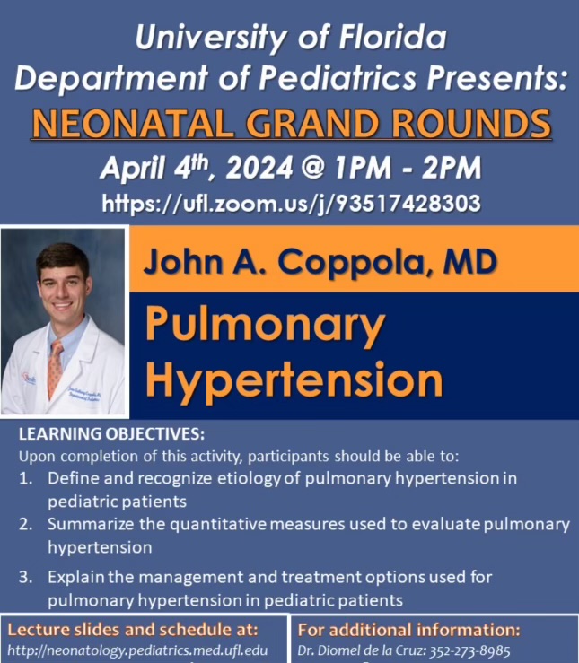 Please join us for UF Neonatal Grand Rounds! #neotwitter #ufneonatology #ufnicu #meded