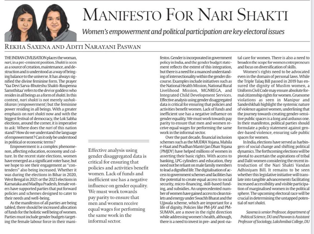 My two cents on the aspirations of Indian Women in the upcoming 2024 elections with @AditiNarayani for the @indianexpress