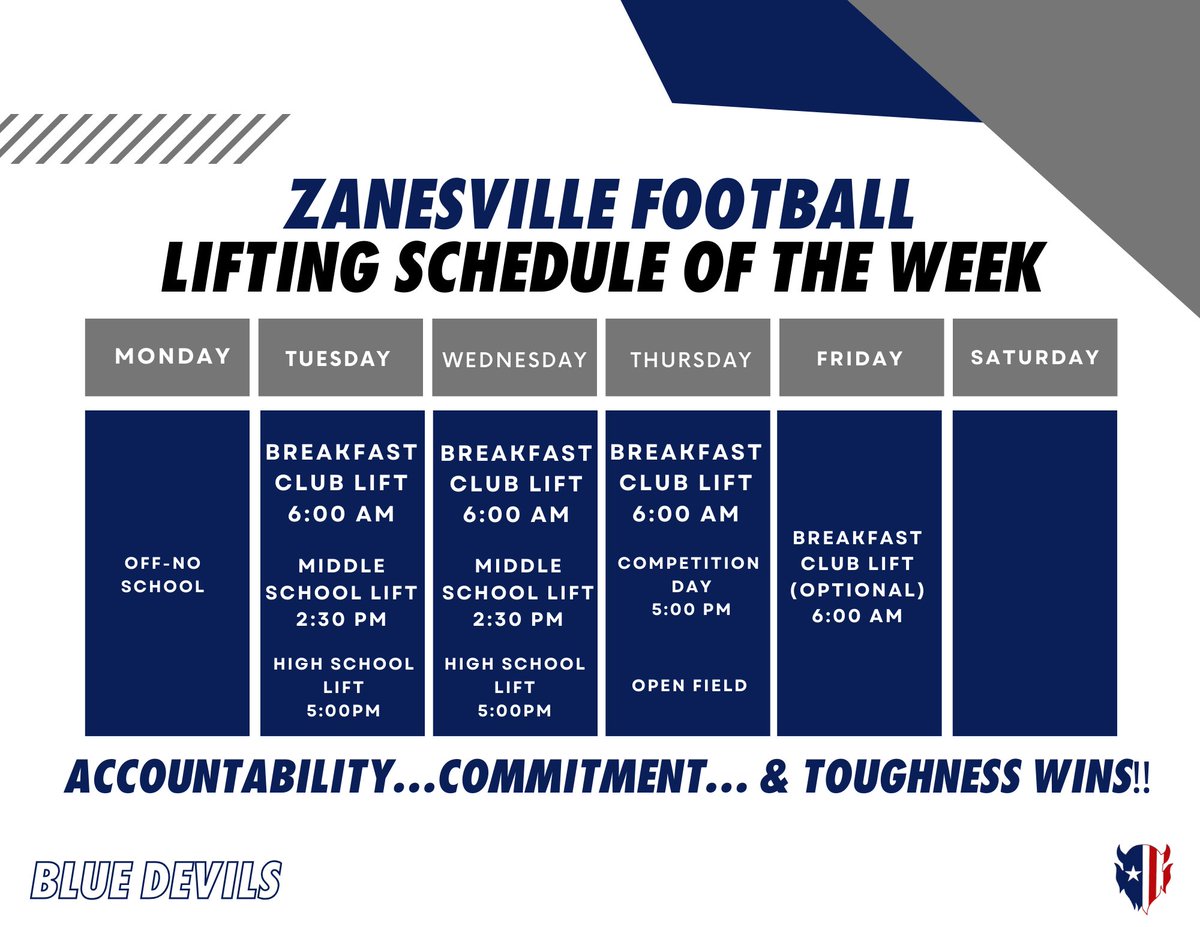 ZHS_FB's tweet photo. Schedule for the week! SPRING BREAK IS OVER. It’s time to get back to the GRIND‼️

Also don’t forget there will be a player meeting for HS Tuesday April 2nd:

@ Mid East during pride
@ ZHS 2:00 pm

#BeTheStandard #DWWD https://t.co/AoiwgtvloJ