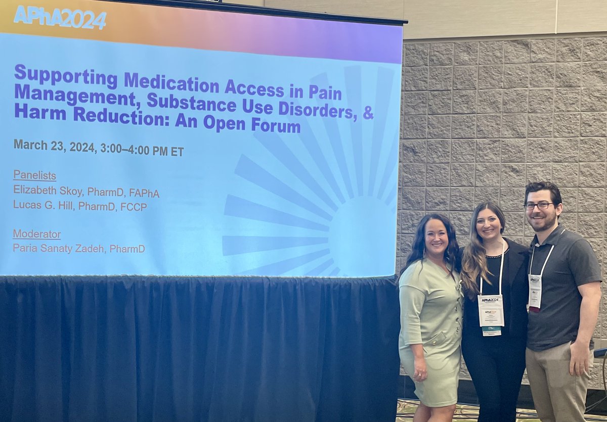Thankful for @pharmacists facilitating several outstanding sessions on substance use at #APhA2024, and proud to contribute to this critical forum with Drs. Skoy and Sanaty Zadeh. We will overcome the toxic combination of stigma and regulatory barriers harming our patients.