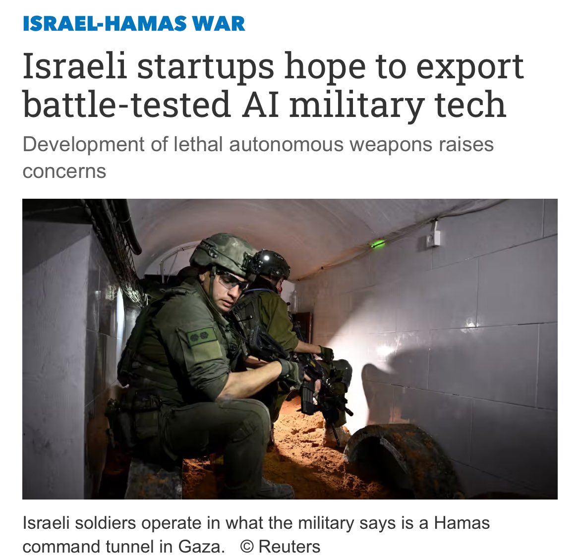🚨‼️So yes, weapons with increasing autonomy in their critical functions are being tested by IDF in Gaza, and 'Israeli startups hope to export battle-tested #ArtificialIntelligence military tech' 😡
Yet, militarized countries keep blocking negotiations at #CCWUN #GGELAWS 
❌🤖💀