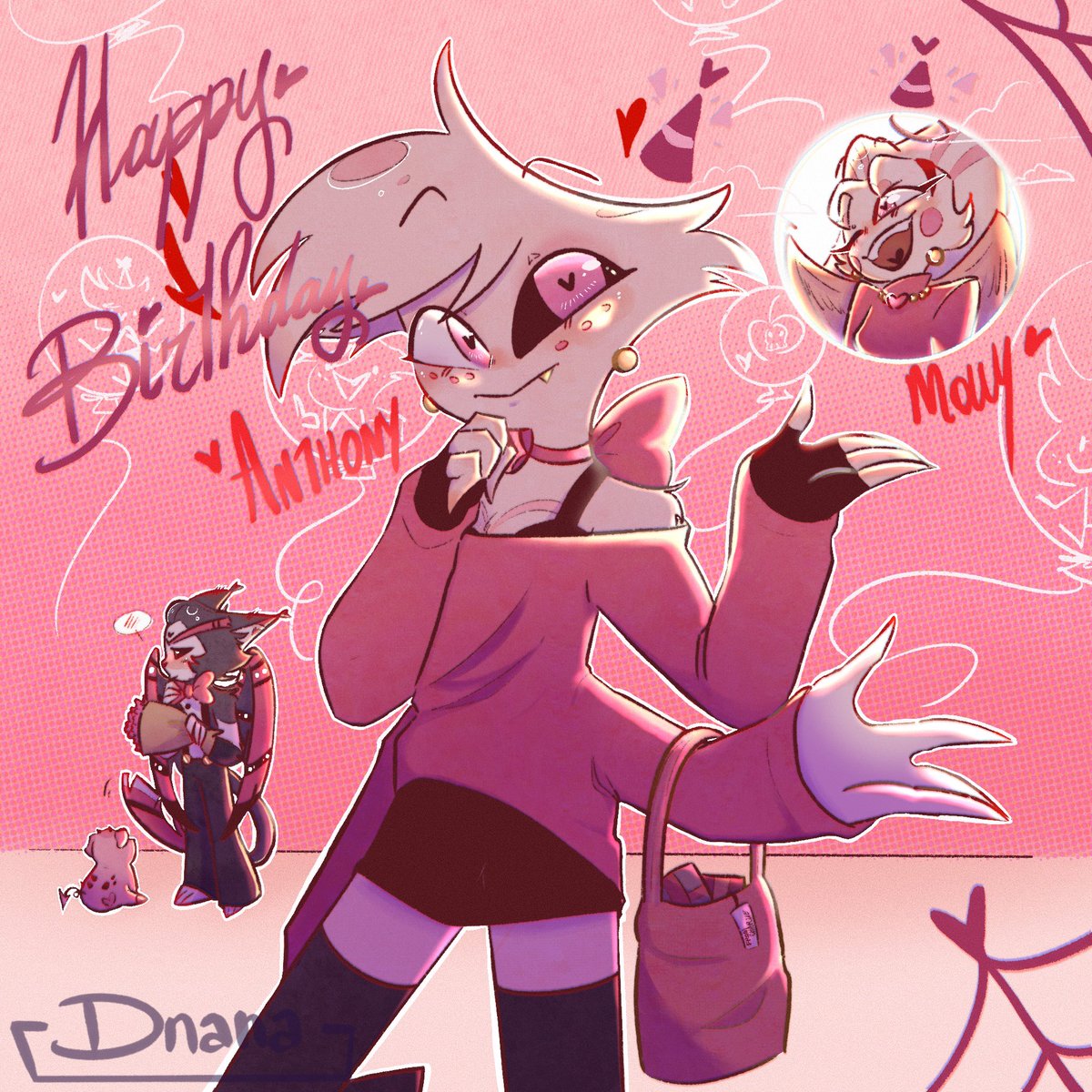 dnana_art's tweet photo. Happy birthday to our lil spiders!!

#HazbinHotel #HazbinHotelFanart #HazbinHotelAngelDust #AngelDust https://t.co/nBlxrBrzEL