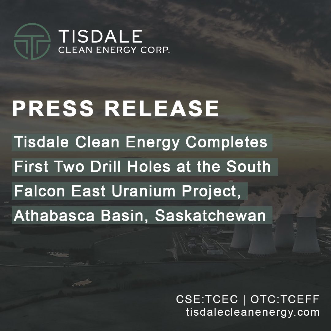 $TCEC Tisdale Clean Energy Completes First Two Drill Holes at the South Falcon East Uranium Project, Athabasca Basin, Saskatchewan.
#Uranium #Mining #Exploration #CleanEnergy

Read the full press release here: shorturl.at/hitM0