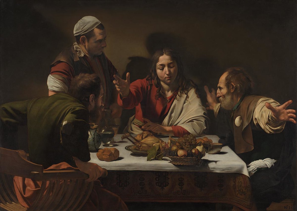 A miraculous moment ✨ 'The Supper at Emmaus' was painted at the height of Caravaggio’s fame and is among his most impressive domestic religious pictures. The painting depicts the resurrected Christ appearing to his disciples in Emmaus: bit.ly/32KCvQ8