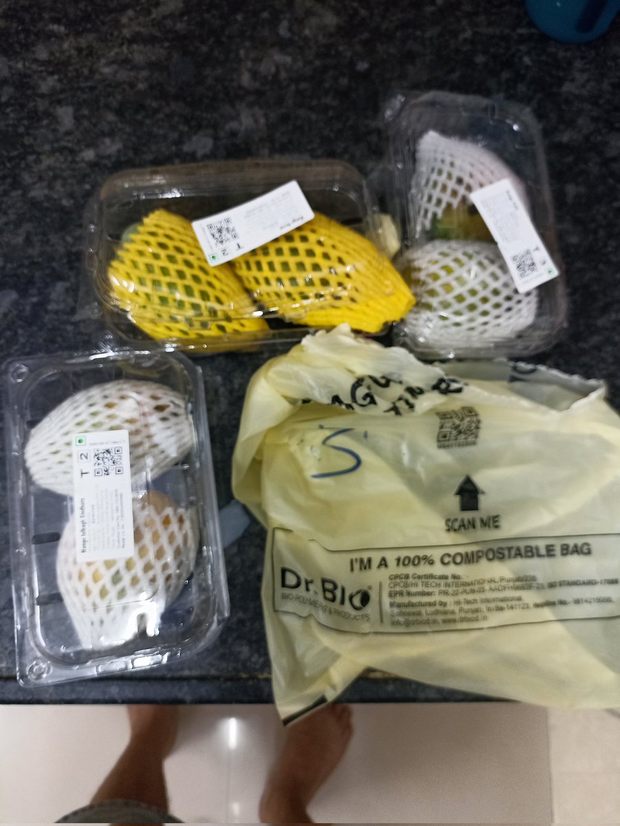 Dear <a href="/Swiggy/">Swiggy Food</a> , if you care about being eco friendly, it's not enough to just have your own packaging as compostable. You need your suppliers / partners to adapt as well. It's one reason I won't order mangoes from instamart again.