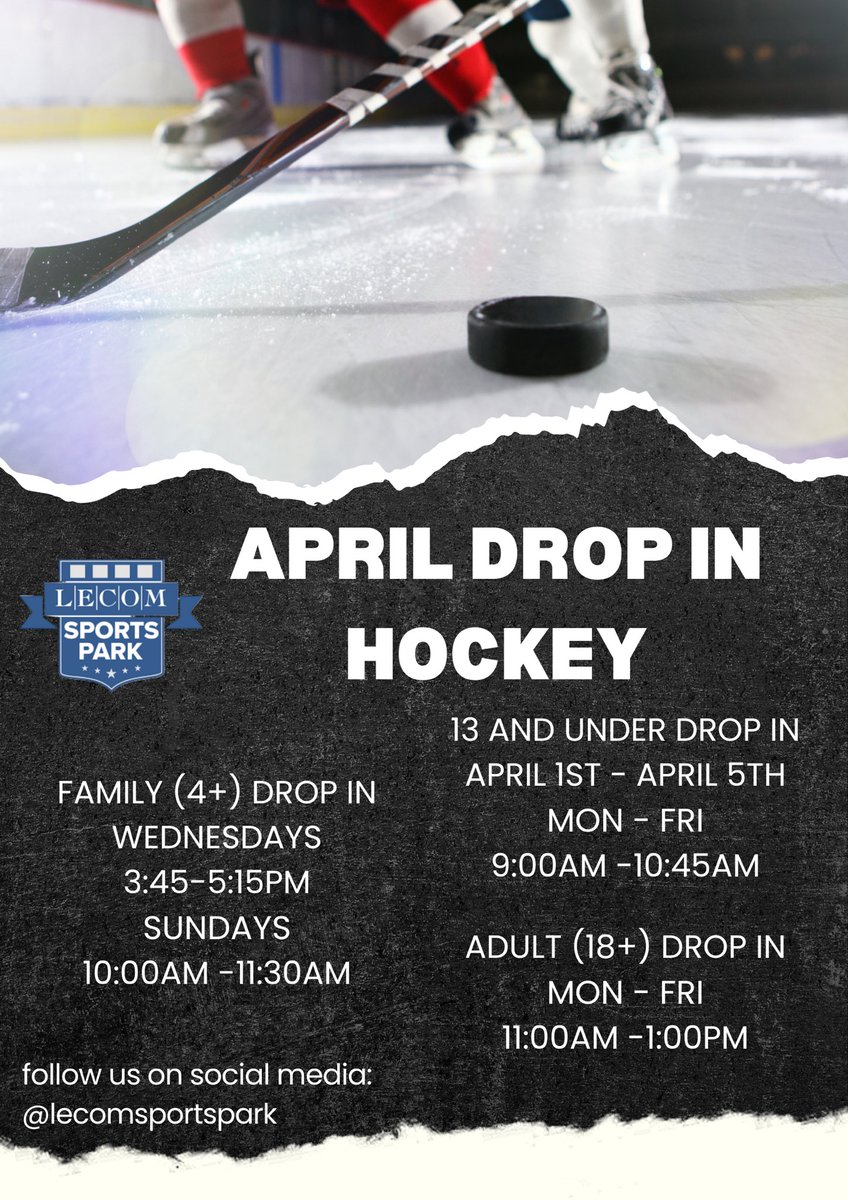 Join us for Drop-in Hockey!!🏒

Sign-up at lecomsportspark.com