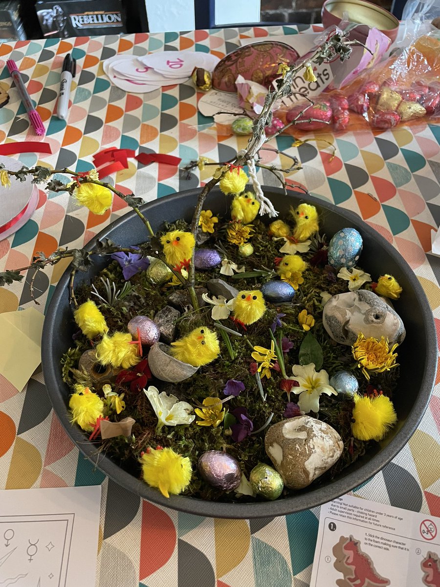 Mini Easter garden made in a cake tin by my youngest.