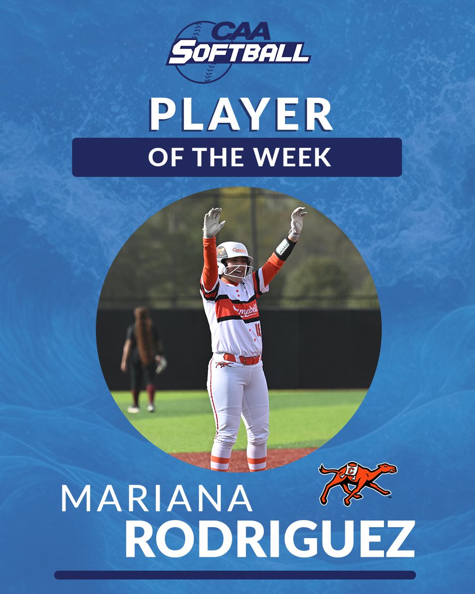 🥎 #CAASoftball Player of the Week 

<a href="/GoCamelsSB/">Campbell Softball</a>'s Mariana Rodriguez slashed .750/.786/.917 with four RBIs and three runs scored, leading Campbell to a 4-1 week.

bit.ly/3VH4LC1
