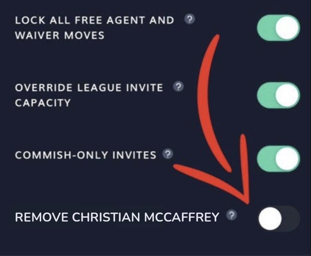 SleeperHQ's tweet photo. New feature alert… 👀

We are now given users the option to remove Christian McCaffrey from the player pool due to his unfair positional advantage 🤝 https://t.co/CUxbHcdJWq