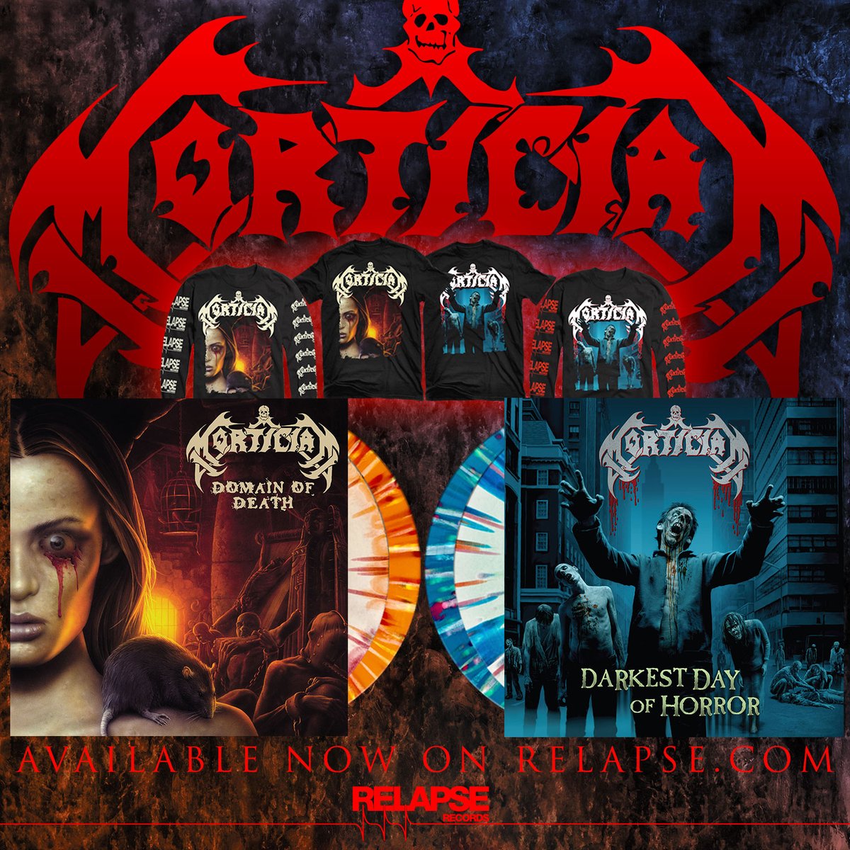 #MORTICIAN's Domain of Death & Darkest Day of Horror vinyl / merch are available now and shipping this week! bit.ly/morticianreiss…