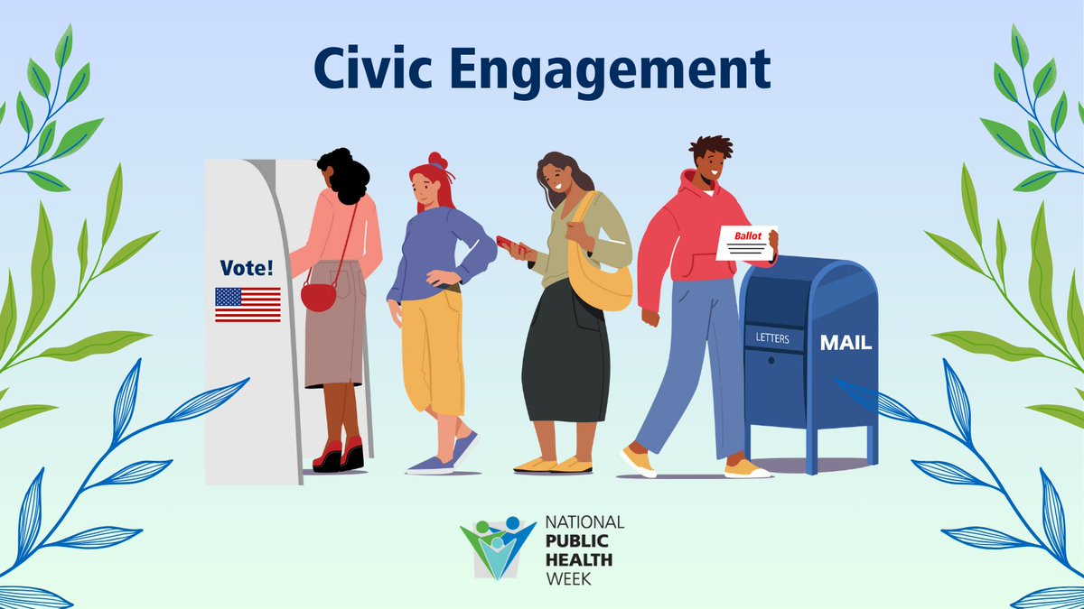 Public Health Learning Navigator (@phlearningnav) on Twitter photo Today marks the first day of National Public Health Week! #NPHW
Monday's theme is Civic Engagement, which is defined as "the actions that we and our communities take to identify and address problems, shapes our opportunities to be healthy. <a href="/NPHW/">National Public Health Week</a> Today marks the first day of National Public Health Week! #NPHW
Monday's theme is Civic Engagement, which is defined as "the actions that we and our communities take to identify and address problems, shapes our opportunities to be healthy. <a href="/NPHW/">National Public Health Week</a>