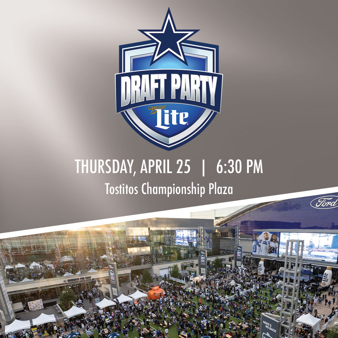 Let’s party, Dallas ⭐️ #CowboysDraft Party presented by @MillerLite is returning to @thestarinfrisco Watch us shine at Tostitos Championship Plaza ⁣⁣on April 25 at 6PM 💖 ⁣⁣Visit dallascowboys.com/draft for more information