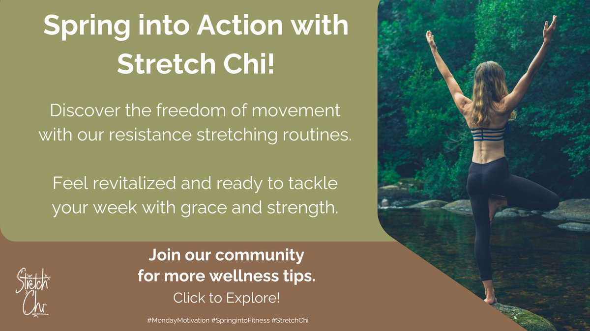 StretchChiTV's tweet photo. Leap into a lively spring with Stretch Chi! Discover resistance stretching and how it transforms your routine, adding grace to strength. 🌸💪 Follow us @StretchChiTV for more tips to thrive! #MondayMotivation #SpringIntoWellness #StretchChi https://t.co/i9RVkBV4ta