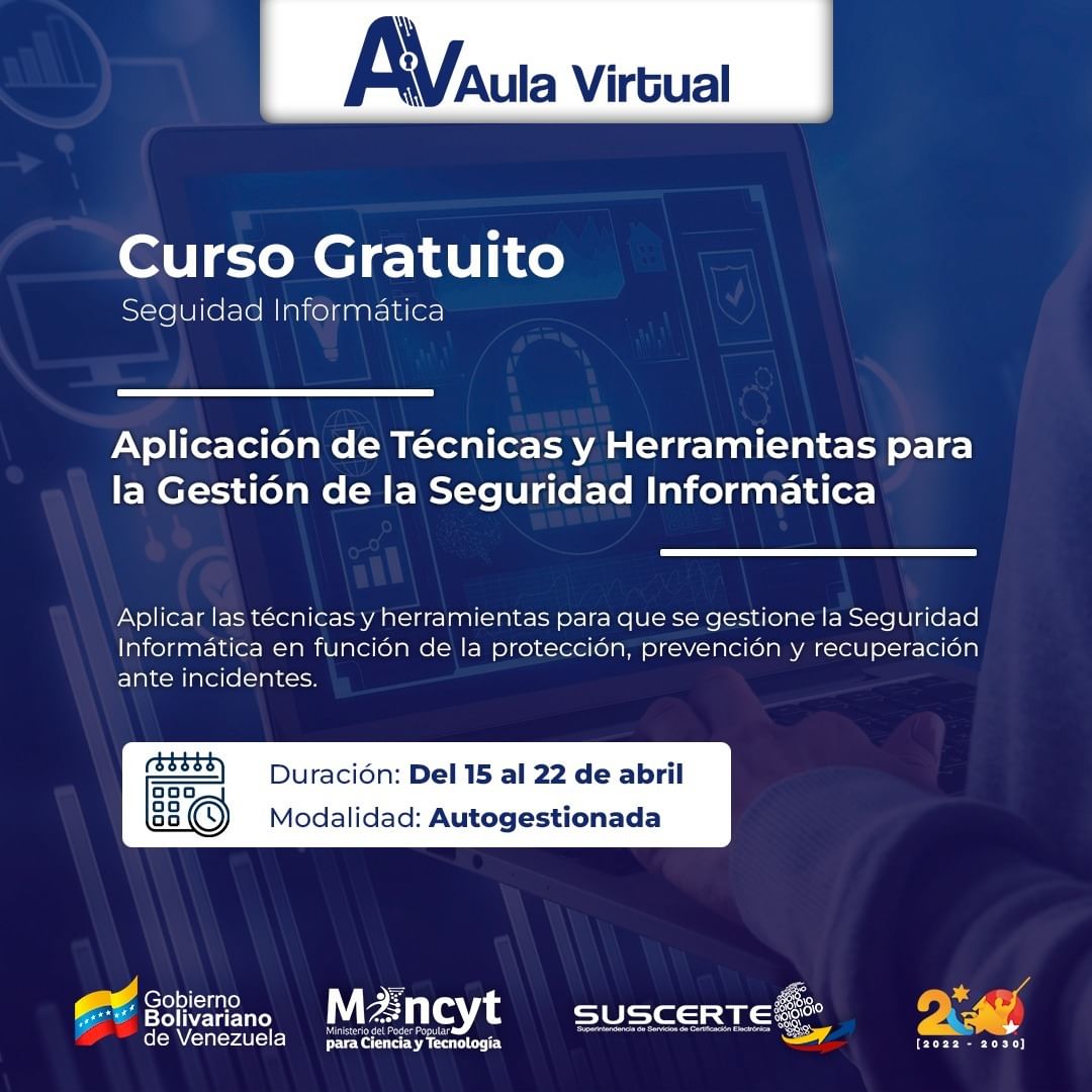 #1Abr | SUSCERTE ha lanzado su nueva oferta de cursos virtuales para abril🤓 

✅Aprende a proteger tus datos en línea💻 

¡Inscríbete ahora y conviértete en un experto en seguridad informática! 🛡️

Más Información➡️tinyurl.com/ykuj7cxr

#AbrilDeVencedores