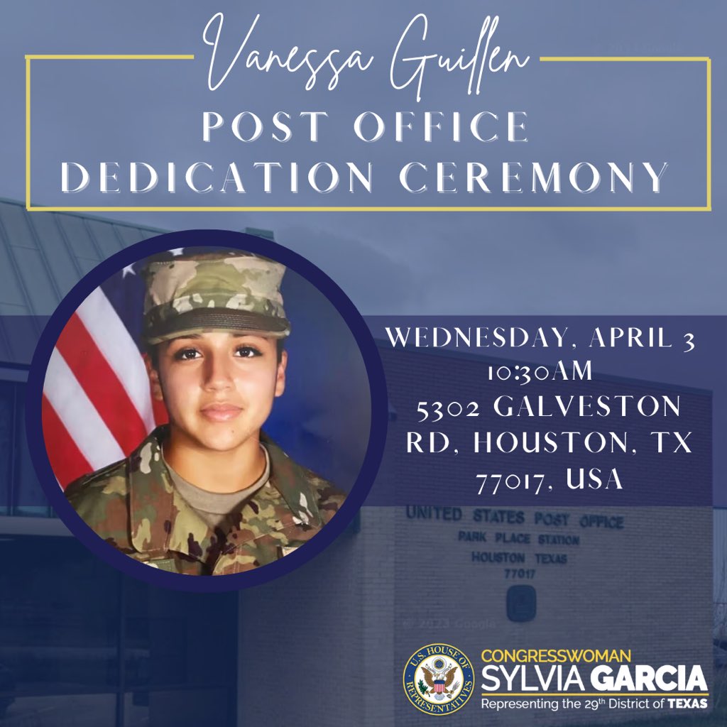 This Wednesday, @USPS will hold the Vanessa Guillen Post Office Dedication ceremony. We hope her community can join to commemorate her life and legacy.