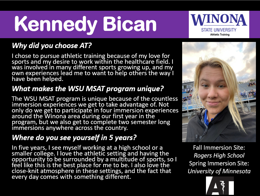 MSAT Class of 2024 Spotlight - Kennedy Bican! #ATFamily #Classof2024 @winonastateu @MinnesotaAT @GLATA_updates @wfatt