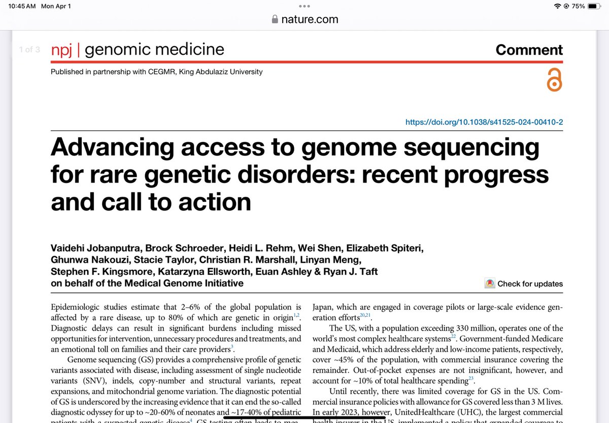 Progress and call to action for advancing access to genome sequencing for individuals and families with rare genetic disorders. Via @Nature_NPJ Genomic Medicine. nature.com/articles/s4152…