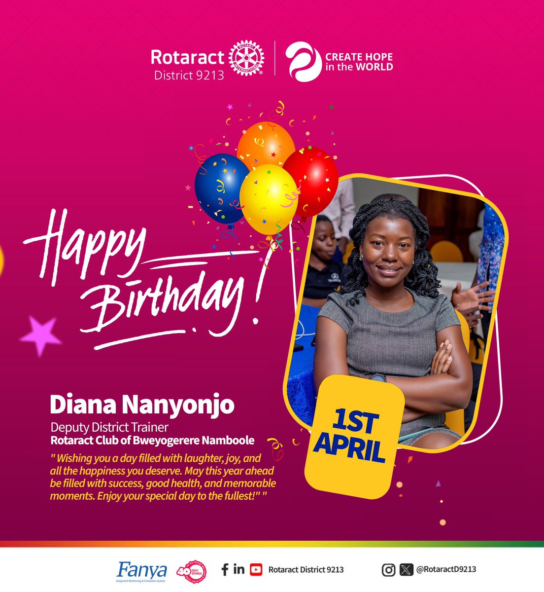 Happy Birthday, Diana! May your day be filled with love, laughter, and all the joy your heart can hold. Here's to another year of service, growth, and unforgettable moments 🥂 #D9213Birthdays