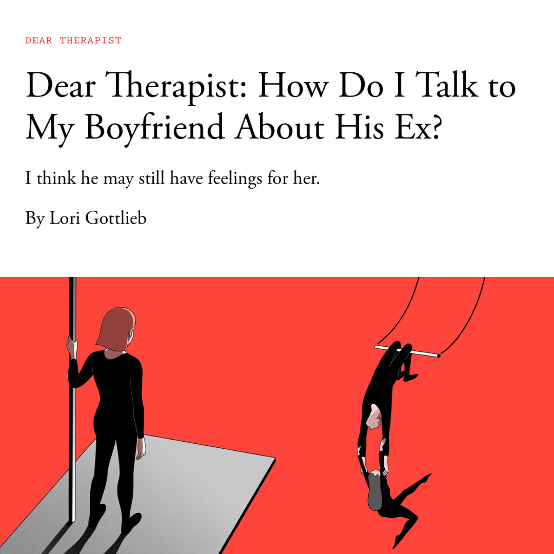 “What if he can miss aspects of his ex-girlfriend *and* still love you?” We all come into relationships w our own histories—but where’s the line betwn bringing our pasts with us & not being over an ex? My advice @TheAtlantic👉bit.ly/3NGM3G5