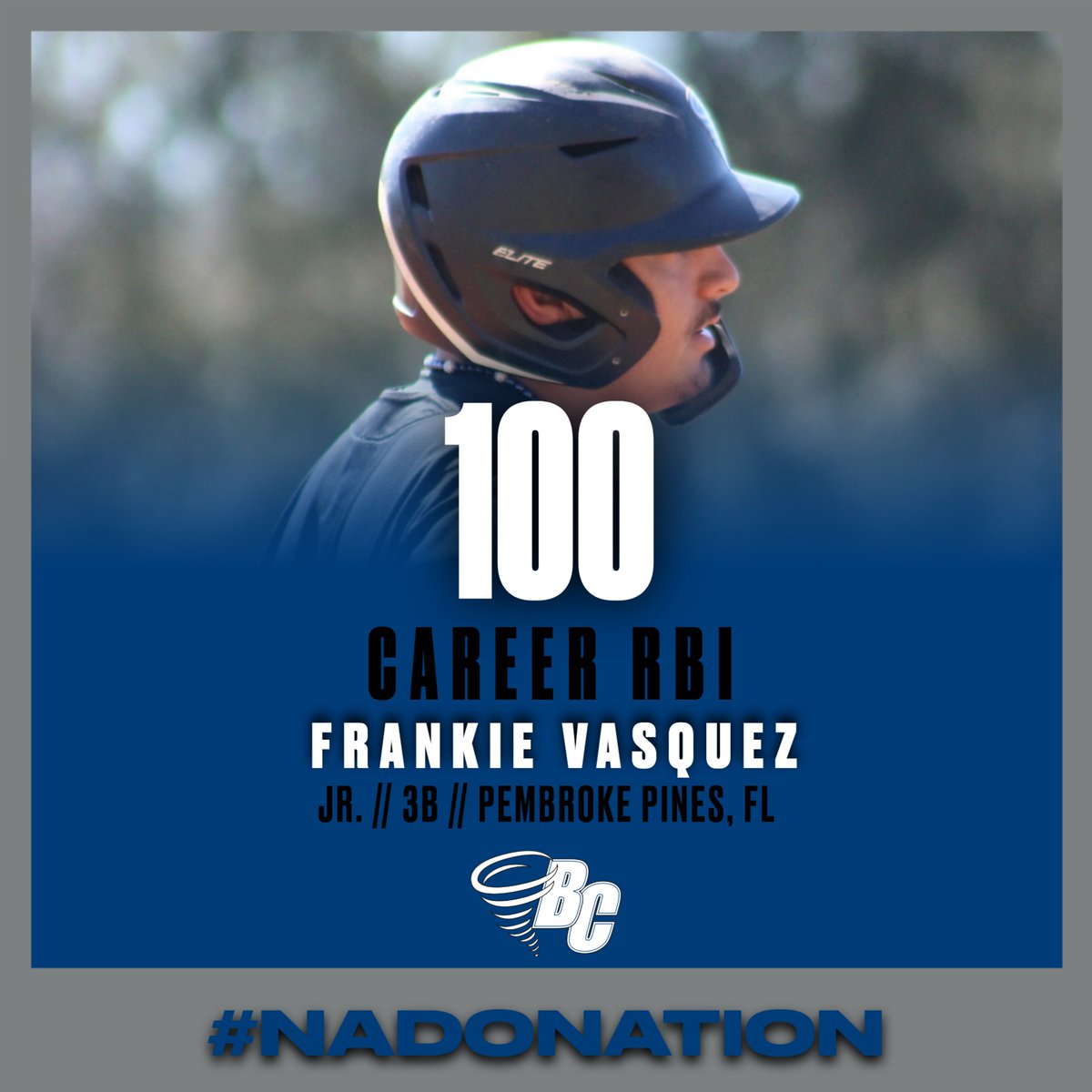 Baseball: Congrats to @BrevardCollege @BCNadoBaseball junior infielder Frankie Vasquez for surpassing the career 100-RBI mark this past weekend at No. 18 NC Wesleyan! #NadoNation #d3baseball