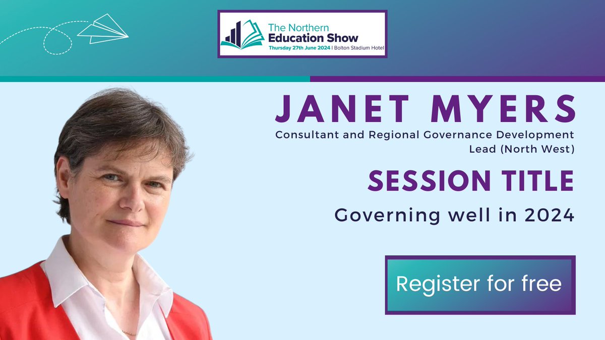 Meet the speaker: Janet Myers will be speaking at the #NorthernEdShow She will be discussing 'Governing well in 2024' Join her and many of your industry colleagues at the #RegionalEdShows Register: rfg.circdata.com/publish/NEAS24/