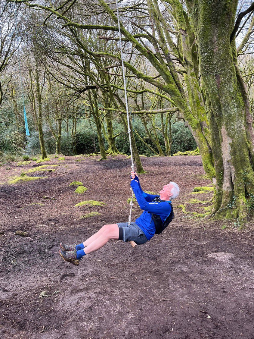 In the middle of today’s ten mile run I was seduced by a tempting swing in Trevaylor Woods…