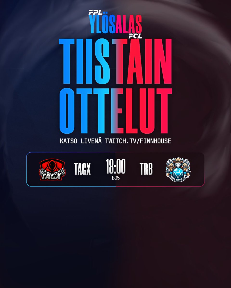 Kumpi pelaa FPL ens kaudel? Veikkauksii kommentteihi⬇️

<a href="/tagxesports/">TagX</a> vs Turba Simiarum
KLO 18.00 BO5
🎙️ <a href="/CastGrim/">Corey Grim</a> &amp; <a href="/pizzaunicornlol/">Pizza Unicorn</a> 
📺 twitch.tv/finnhouse

#ENEMMÄN