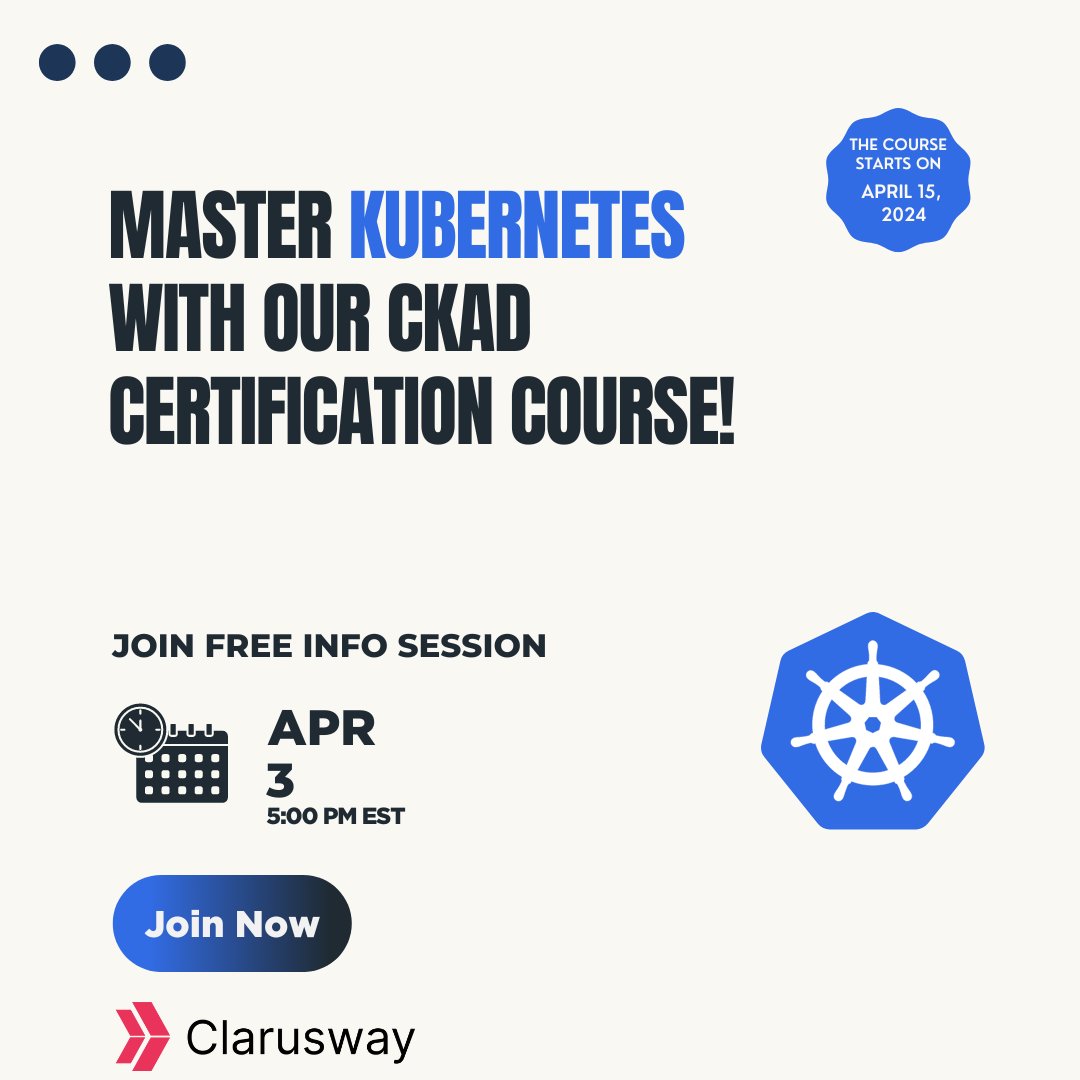 Join us for an exclusive Info Session on Clarusway's # Kubernetes #CKAD Certification Course!

👉 Visit our website bit.ly/3LRKJPH
Apply Now! bit.ly/3LRL3hn   

#clarusway #codingbootcamp #100daysofcode #tech #bootcamp #deveoper