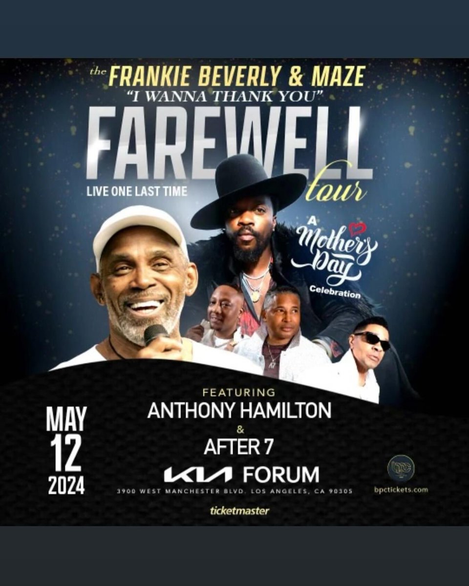Are you ready for the #FrankieBeverly & Maze Farewell Tour? We’re ready to hit the stage with this legend & @HamiltonAnthony Join us as we perform all the hits on May 12th in Los Angeles at the KIA Forum Tixs check our linktree #after7 #after7music #blackpromotetscollective