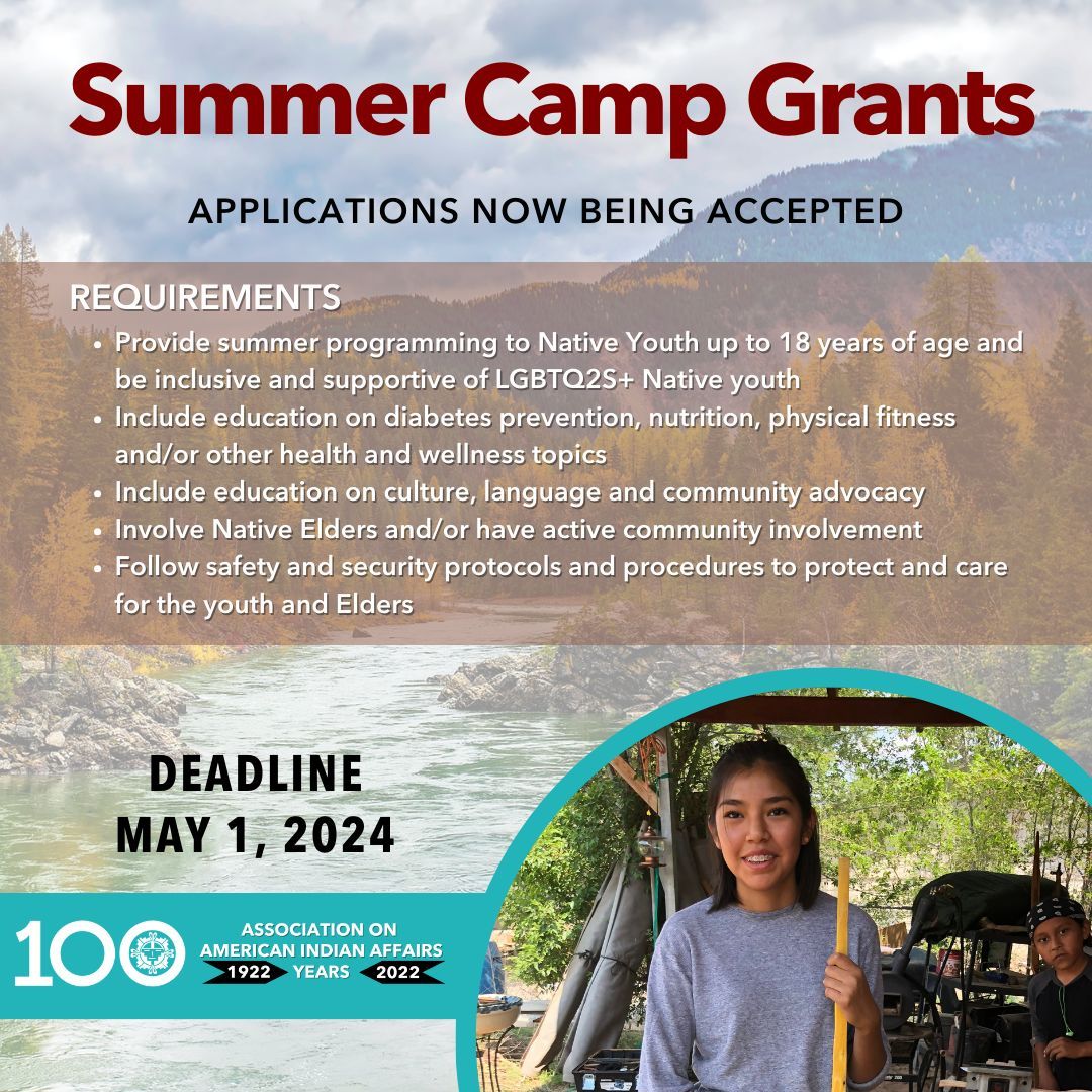 IndianAffairs's tweet photo. Check out the Native Youth Summer Camp Grant requirements for Native Nations and Native-run organizations, then APPLY here: https://t.co/pLqyZK1t1I #ChildrenBack #CultureBack #LanguageBack #EverythingBack #Native #Indigenous https://t.co/VTa6jcTsP8