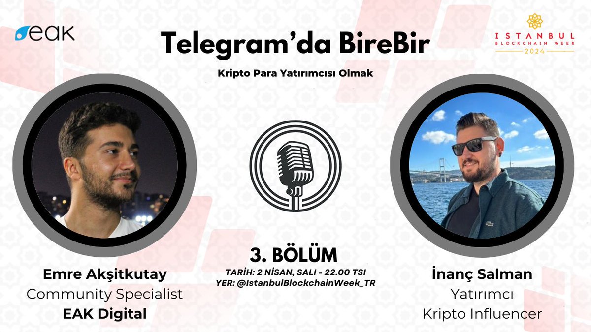 📣 2 Nisan, Salı günü saat 22.00’da @EmreAksitkutay'ın moderatör olduğu Telegram'da BireBir'in yeni bölümünde kripto para yatırımcısı olmayı konuşacağız. Kripto dünyasının çok bilinen isimlerinden biri olan @inancsalman konuğumuz olacak. Bölümü kaçırmamak için Telegram…