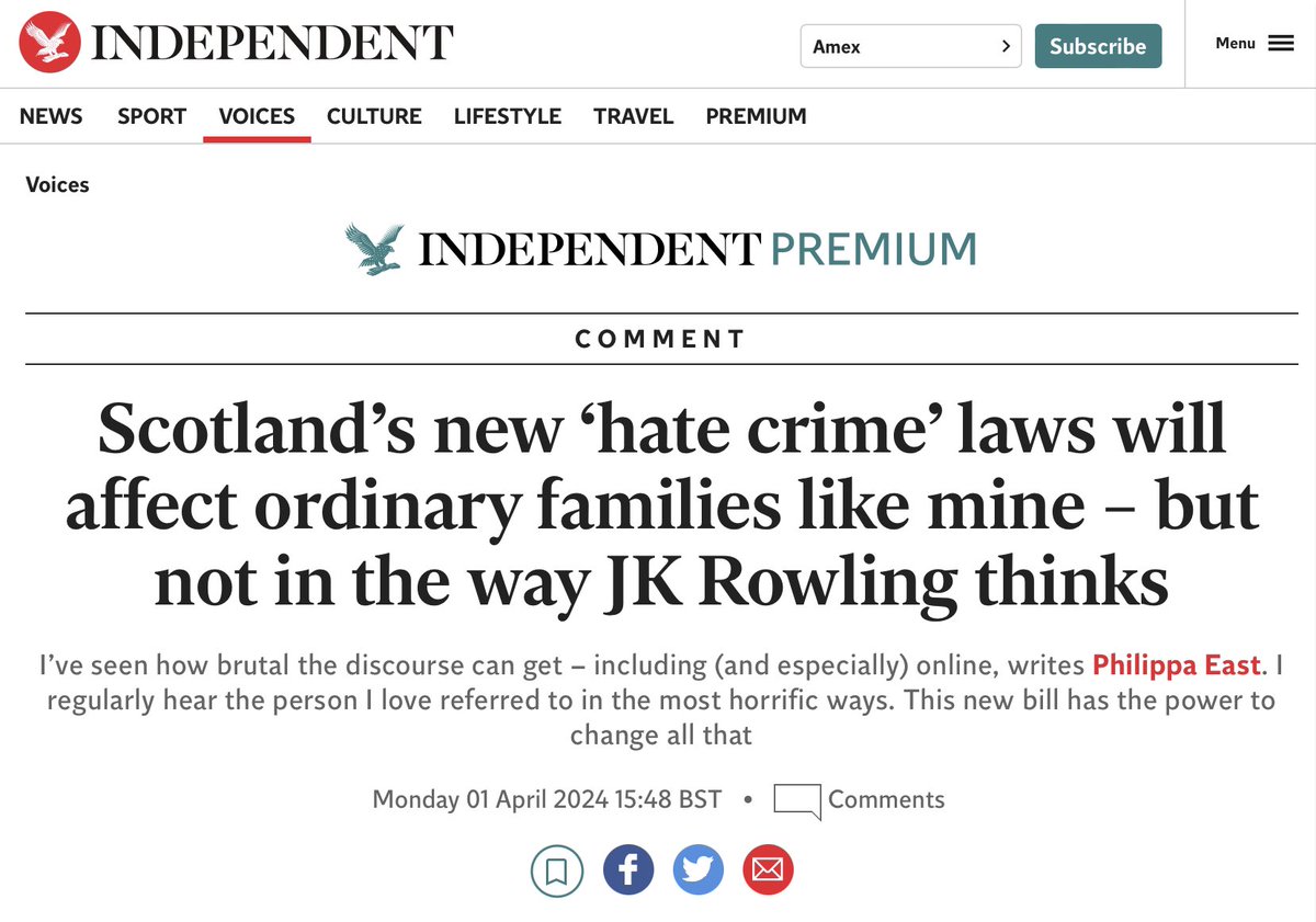 I wrote an article for @Independent about Scotland’s new Hate Crime and Public Order Bill, which comes into force today. Thank you to @nakedvix and @theemmachristie for the opportunity. independent.co.uk/voices/scotlan…