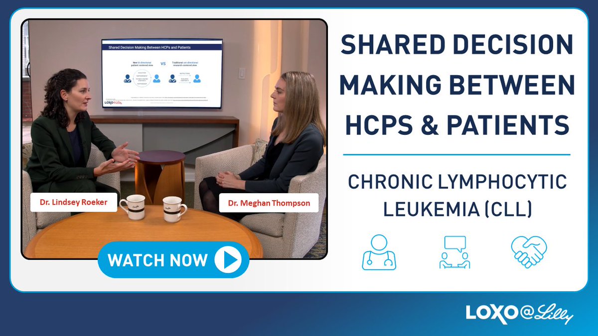 HCPs - How do you approach shared decision making in #CLL? Dr. Lindsey Roeker and Dr. Meghan Thompson discuss key factors to consider when selecting treatment options and how to empower patients through shared decision making. #leusm Click here to watch: e.lilly/3Tym9pT