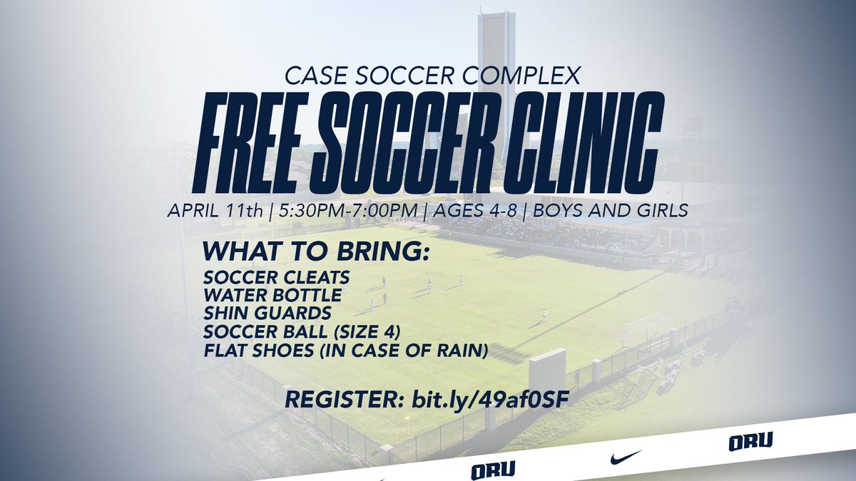 𝙁𝙍𝙀𝙀! 𝙁𝙍𝙀𝙀! 𝙁𝙍𝙀𝙀! Get signed up and come on out to our 𝙁𝙍𝙀𝙀 Soccer Clinic on April 11th from 5:30-7:00 PM! Use the link below to register. We’ll see you there! 🔗 shorturl.at/abmr3 #ORUWSOC | #GoldenStandard
