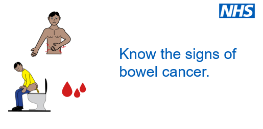Know the signs of #BowelCancer and ask for help. The signs are blood in your poo, change in how you go for a poo or tummy pain when you eat. Easy read info- assets.publishing.service.gov.uk/government/upl…
