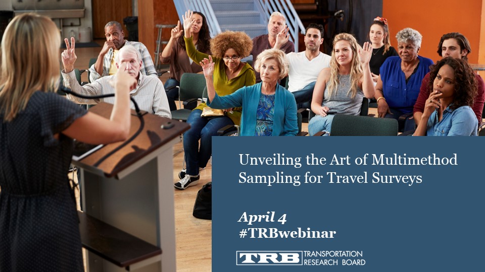 Multimethod #TravelBehavior sampling can better reach populations of importance and increase representation. Implement the latest in #TravelSurvey knowledge from @jnehrlic of @MetCouncilNews, Deborah Salon of @ASU, and more on April 4. #TRBwebinar ow.ly/YITJ50R4fpB