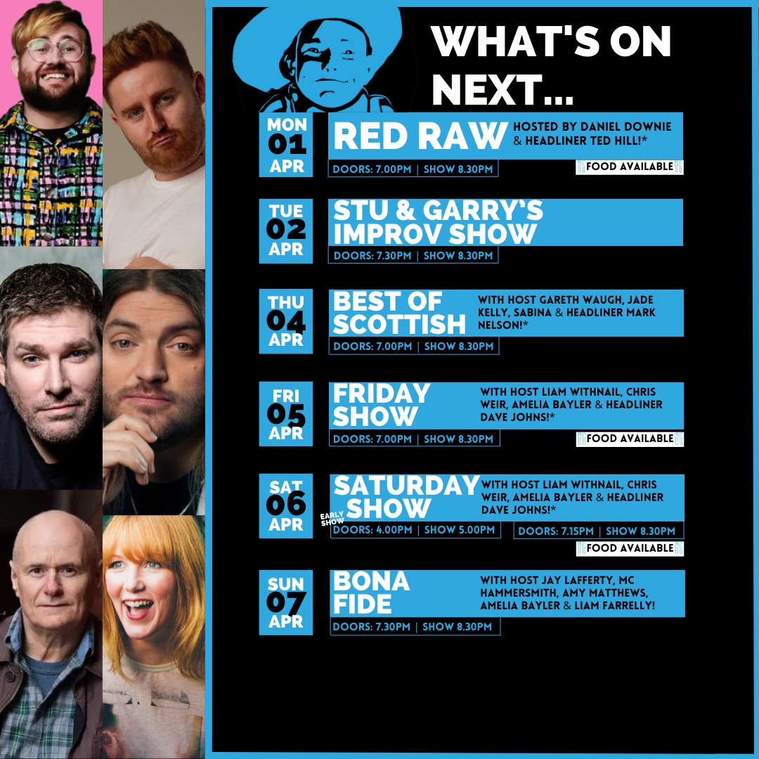 It's the first week of April and that means the return of Stu & Garry's Improv Show tomorrow night and Bona Fide this Sunday! with fabulous line-ups in-between and Ted Hill headlines tonight's Red Raw thestand.co.uk/whats-on/edinb…