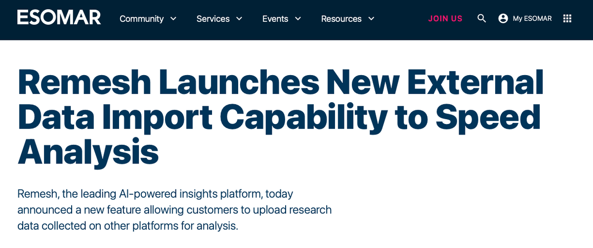 Thanks to @ESOMAR for covering the launch of our data import feature. hubs.ly/Q02qTKQ90 #mrx #restech #conversationalresearch #marketresearch