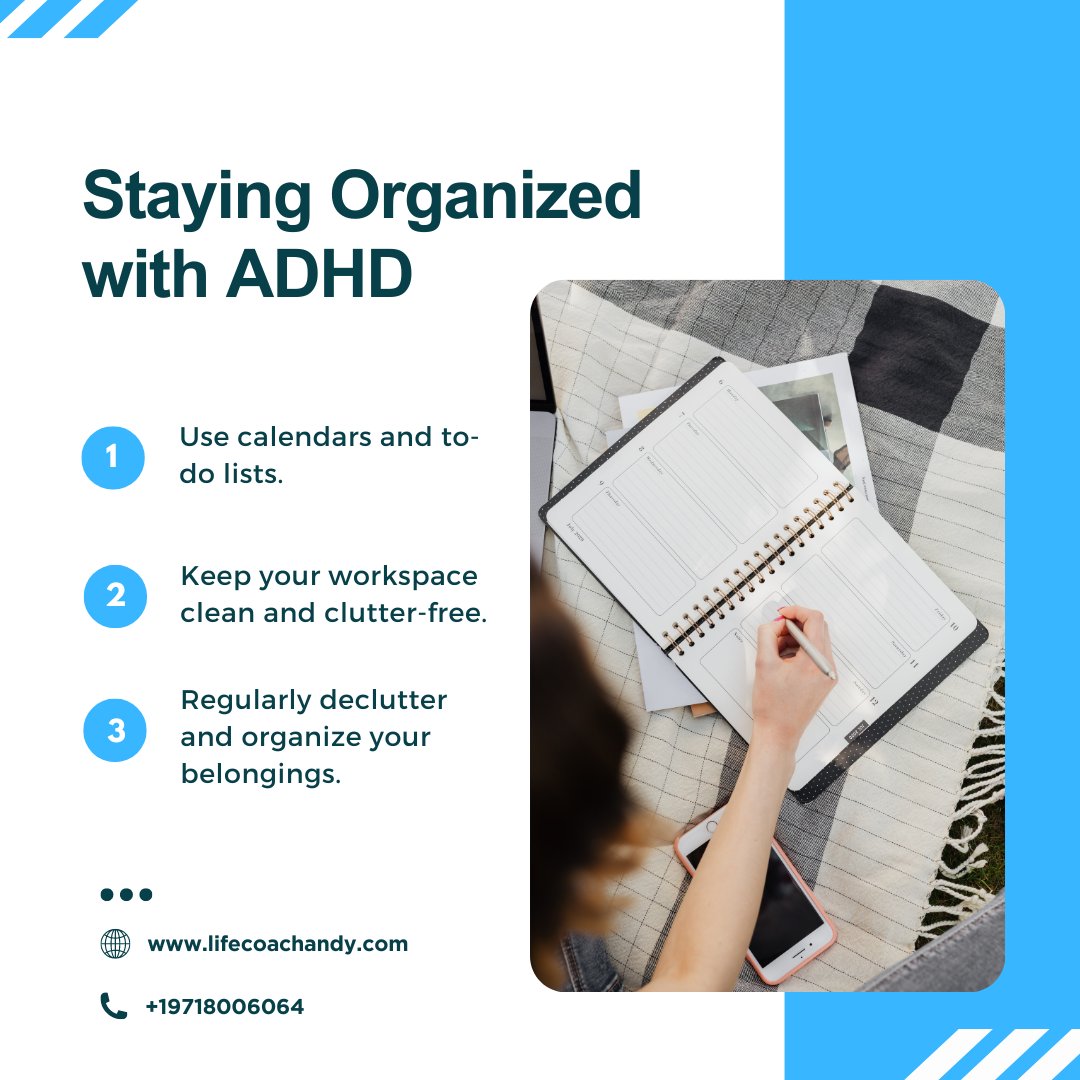 📅💡Stay organized with ADHD:
✨Use calendars & to-do lists
💻Keep workspace clutter-free
🌈Regularly declutter & organize belongings
Conquer the day! 💪

#ADHD #OrganizationTips
