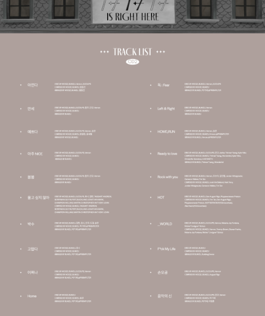 AboutMusicYT's tweet photo. SEVENTEEN shares the tracklist for their best album, '17 is Right Here'. https://t.co/Db6ExF9KaQ