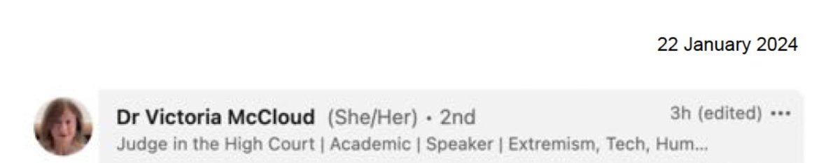 MForstater's tweet image. The judge (who remains in post) had been posting on Linked in as &quot;Judge in the High Court&quot; ... The Judicial Conduct Standards say don&apos;t do this.