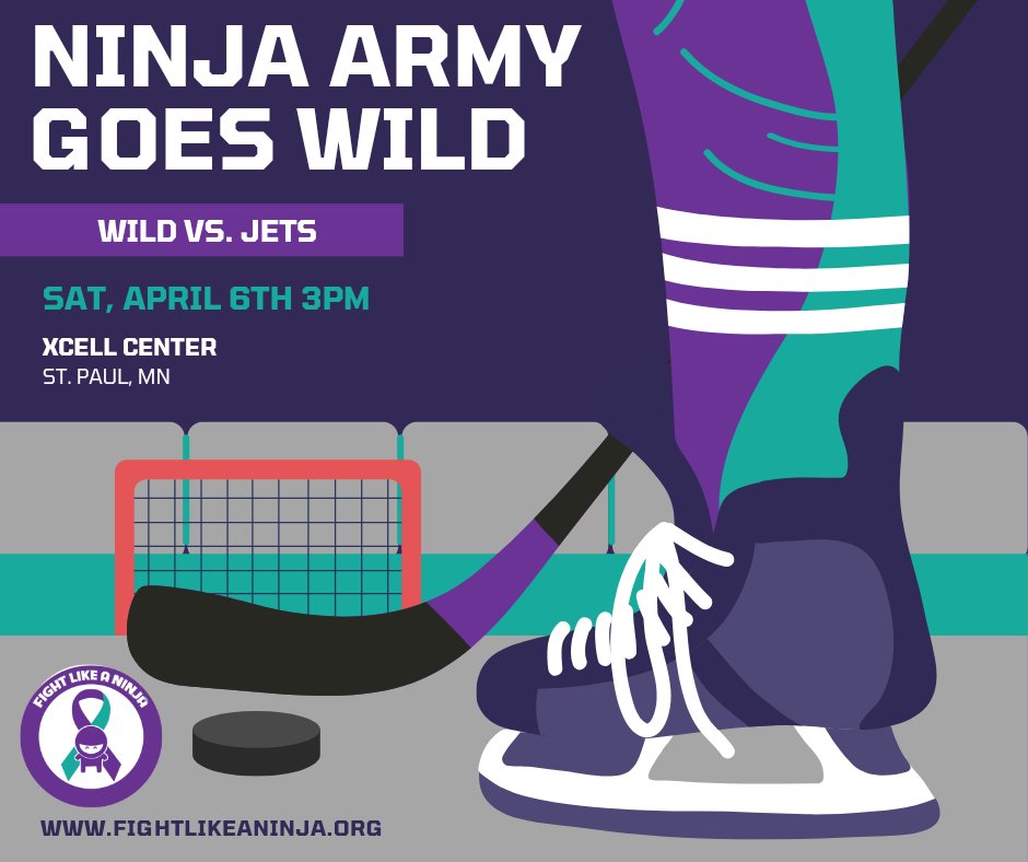 Get your tickets now for <a href="/mnwild/">Minnesota Wild</a> vs. <a href="/NHLJets/">Winnipeg Jets</a> this Saturday April 4th!  
Get your tickets now for this Saturday!!
To purchase your tickets please go to forms.gle/sJwG8JS6qZrSqE…

Or contact angela@fightlikeaninja.org 
#Hockey #MNWild #FightLikeANinja 💜🥷🏻💜