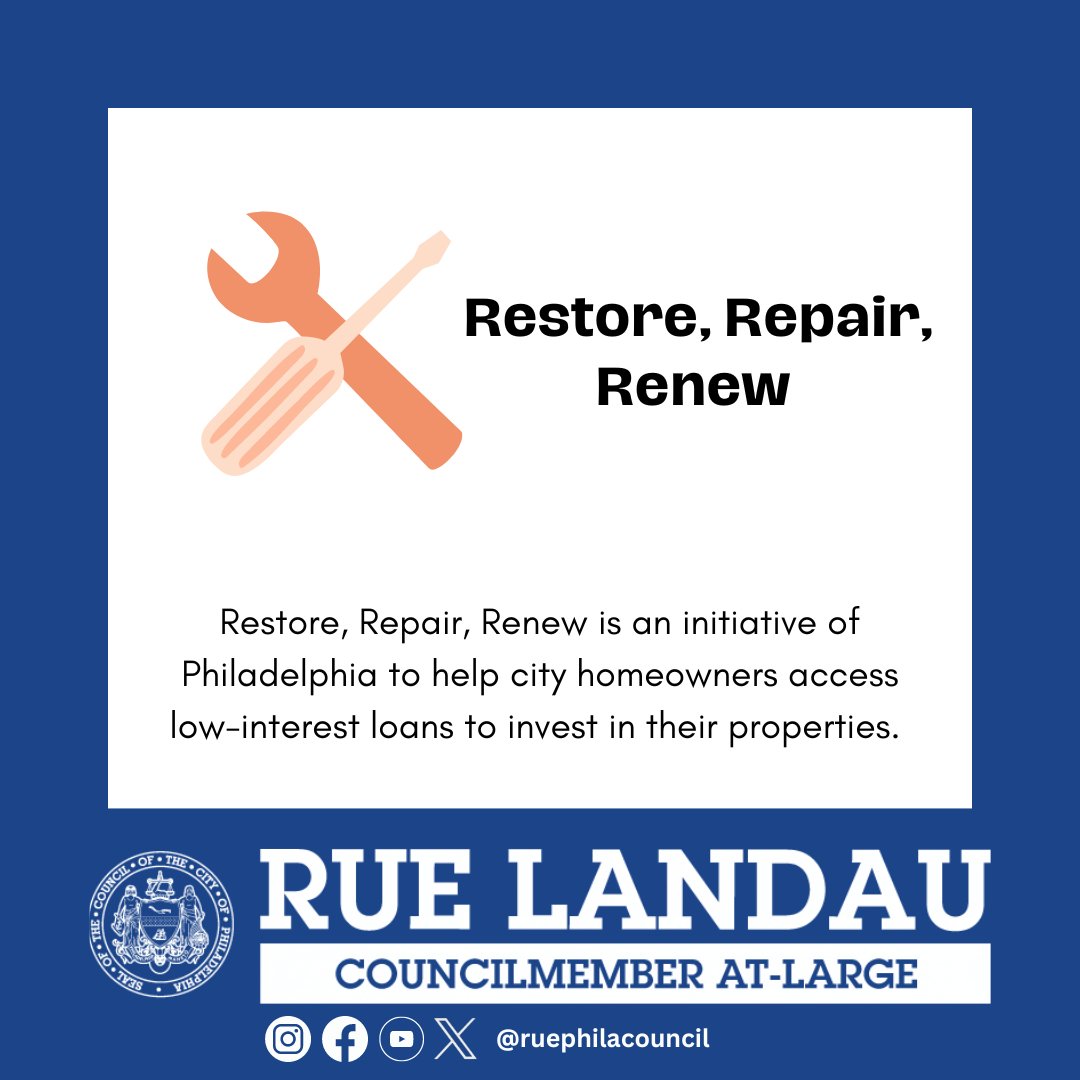 Philly's Restore, Repair, Renew loans can fund a range of home repairs that focus on health, safety, weatherization, accessibility, and quality of life. With this program, Philadelphians can improve their living space and strengthen their communities. Learn more at link in bio!