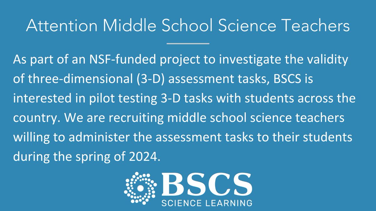 We’re recruiting Ts to pilot test assessments in April/May. The tasks of this study are being designed to assess Ss’ opportunity to engage w/ science + engineering practices, CCCs, &amp; disciplinary core ideas to figure out real-world phenomena. Learn more: tinyurl.com/f3wf3x8w